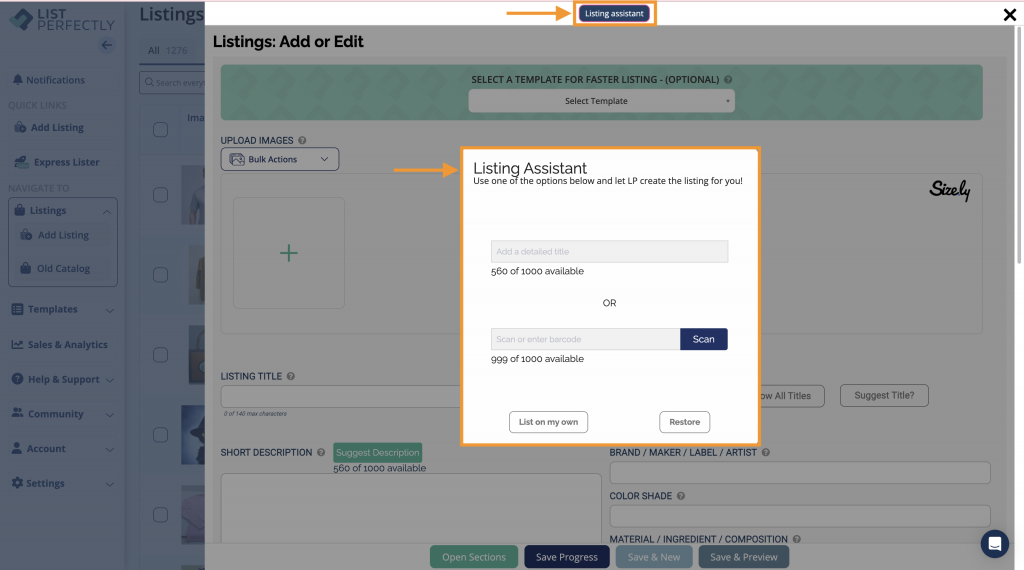 Listing Assistant Barcode Scan